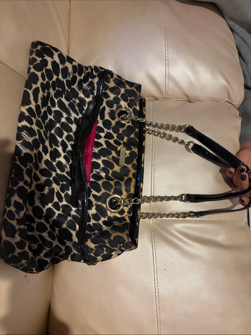 kate spade Leopard Print Shoulder Bag with Gold Chain & Black Trim